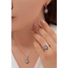 AgaKulche Kalemli S62-EB 925 Oval Model Kadın Gümüş Takı Seti
