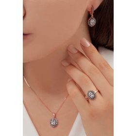 AgaKulche Kalemli S62-EB 925 Oval Model Kadın Gümüş Takı Seti