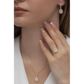 AgaKulche Oval Model Gold S62-GB 925 Kadın Gümüş Takı Seti