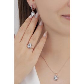 AgaKulche S102-EB 925 Elmas Montür Oval Tasarım Gümüş Takı Seti
