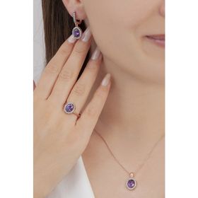 AgaKulche S102-EM 925 Kalemli Oval Tasarım Gümüş Takı Seti