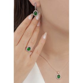 AgaKulche S102-EY 925 Kalemli Oval Tasarım Gümüş Takı Seti