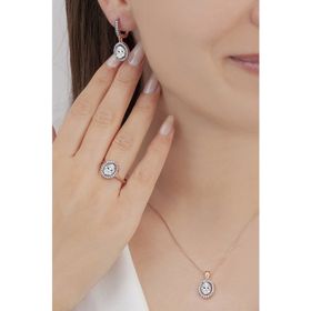 AgaKulche S102EB 925 11.8 gr Elmas Montür Oval Tasarım Gümüş Takı Seti