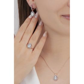 AgaKulche S102EB 925 11.8 gr Elmas Montür Oval Tasarım Gümüş Takı Seti