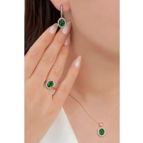 AgaKulche S102EY 925 11.8 gr Kalemli Oval Tasarım Gümüş Takı Seti