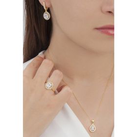 AgaKulche S102GB 925 11.8 gr Gold Oval Tasarım Gümüş Takı Seti