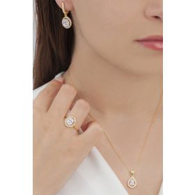 AgaKulche S102GB 925 11.8 gr Gold Oval Tasarım Gümüş Takı Seti
