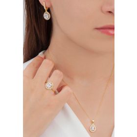 AgaKulche S102GB 925 11.8 gr Gold Oval Tasarım Gümüş Takı Seti