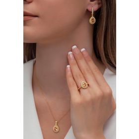 AgaKulche S60-GW 925 12.2 gr Gold Damla Model Gümüş Takı Seti