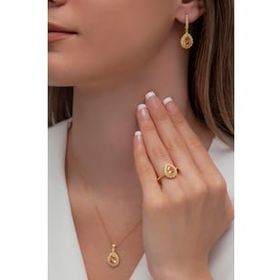AgaKulche S60-GW 925 12.2 gr Gold Damla Model Gümüş Takı Seti