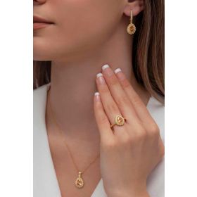 AgaKulche S60-GW 925 12.2 gr Gold Damla Model Gümüş Takı Seti