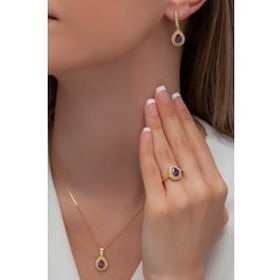 AgaKulche S60GM 925 12.2 gr Gold Damla Model Gümüş Takı Seti