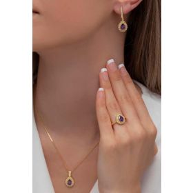 AgaKulche S60GM 925 12.2 gr Gold Damla Model Gümüş Takı Seti