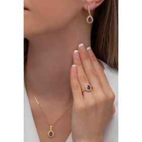 AgaKulche S60GM 925 12.2 gr Gold Damla Model Gümüş Takı Seti