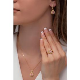 AgaKulche S60GP 925 12.2 gr Gold Damla Model Gümüş Takı Seti