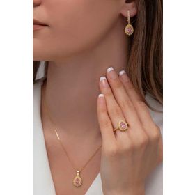 AgaKulche S60GP 925 12.2 gr Gold Damla Model Gümüş Takı Seti
