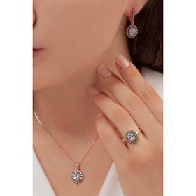 AgaKulche S62EB 925 12.2 gr Kalemli Oval Model Kadın Gümüş Takı Seti