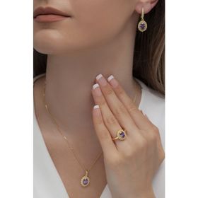 AgaKulche S62GM 925 12.2 gr Gold Oval Model Kadın Gümüş Takı Seti