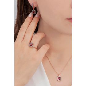 AgaKulche S6EK 925 11 gr Kalemli Baget Taşlı Gümüş Kare Model Takı Seti