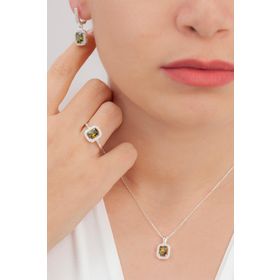 AgaKulche S6KO 925 11 gr Baget Taşlı Gümüş Kare Model Takı Seti