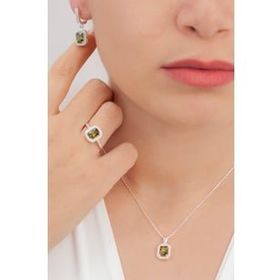 AgaKulche S6KO 925 11 gr Baget Taşlı Gümüş Kare Model Takı Seti