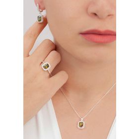 AgaKulche S6KO 925 11 gr Baget Taşlı Gümüş Kare Model Takı Seti