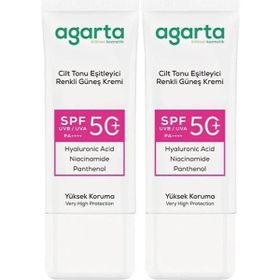 Agarta Cilt Tonu Eşitleyici 2x50 ml Renkli Kapatıcı Etkili SPF+50 Güneş Kremi