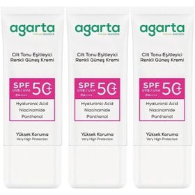 Agarta Cilt Tonu Eşitleyici 3x50 ml Renkli Kapatıcı Etkili SPF+50 Güneş Kremi