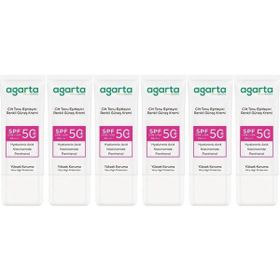 Agarta Cilt Tonu Eşitleyici 6x50 ml Renkli Kapatıcı Etkili SPF+50 Güneş Kremi