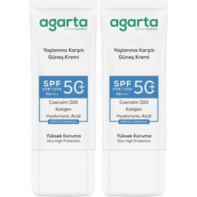 Agarta Collagen Destekli SPF+50 2x50 ml Yaşlanma Karşıtı Yüz Güneş Kremi