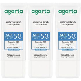 Agarta Collagen Destekli SPF+50 3x50 ml Yaşlanma Karşıtı Yüz Güneş Kremi