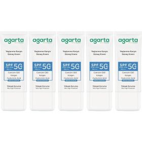 Agarta Collagen Destekli SPF+50 5x50 ml Yaşlanma Karşıtı Yüz Güneş Kremi