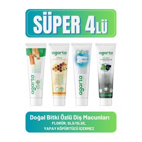 Agarta Misvak 100 ml + Propolis 100 ml + Bitki Özlü 100 ml ve Karbon 100 ml Doğal Diş Macunları