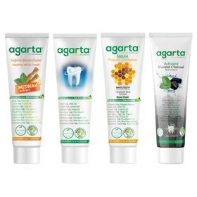 Agarta Misvak 100 ml + Propolis 100 ml + Bitki Özlü 100 ml ve Karbon 100 ml Doğal Diş Macunları