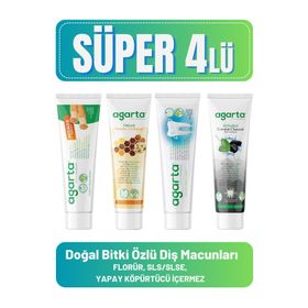 Agarta Misvak 100 ml + Propolis 100 ml + Bitki Özlü 100 ml ve Karbon 100 ml Doğal Diş Macunları