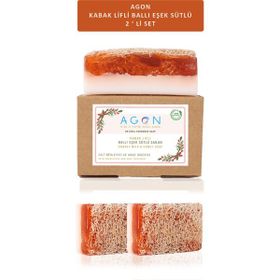 Agon ST-02-01 %100 El Yapımı Doğal Kabak Lifli Ballı 2'li Set 240 gr Eşek Sütü Sabunu