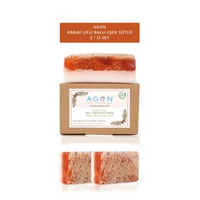 Agon ST-02-01 %100 El Yapımı Doğal Kabak Lifli Ballı 2'li Set 240 gr Eşek Sütü Sabunu