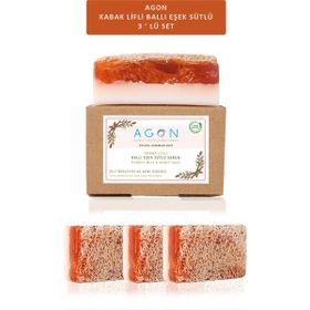 Agon ST-03-01 %100 El Yapımı Doğal Kabak Lifli Ballı Eşek Sütü 3'lü Set 360 gr Sabun