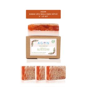 Agon ST-03-01 %100 El Yapımı Doğal Kabak Lifli Ballı Eşek Sütü 3'lü Set 360 gr Sabun