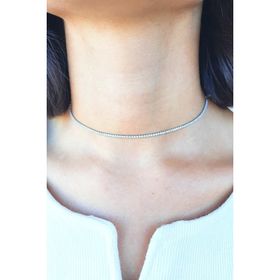Agora Silver 925 Ayar Gümüş Beyaz Taşlı Choker Su Yolu Kolye