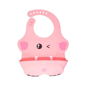 Agubugu Baby Kabartmalı Figürlü Cepli Silikon Pembe Mama Önlüğü