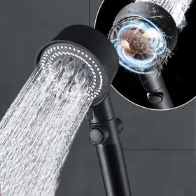 Ahlez Maxima Siyah Turbo Fan 5 Fonksiyonlu Duş Başlığı ve Duş Hortumu Duş Takımı