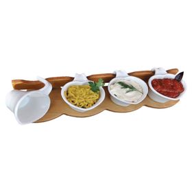 Ahşap 4'lü Stantlı Seramik Sosluk