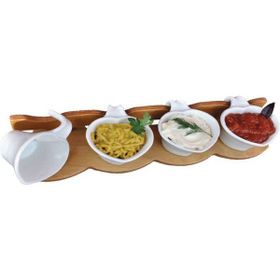 Ahşap 4'lü Stantlı Seramik Sosluk