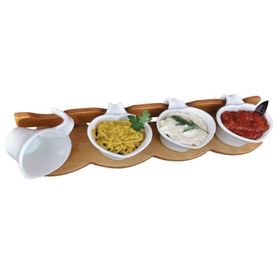 Ahşap 4'lü Stantlı Seramik Sosluk
