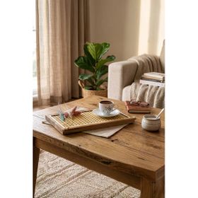 Ahşap Fabrikası Golden Edge Ahşap Hazeran Rattan Tepsi