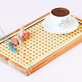 Ahşap Fabrikası Golden Edge Ahşap Hazeran Rattan Tepsi
