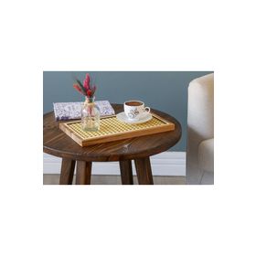 Ahşap Fabrikası Golden Edge Ahşap Hazeran Rattan Tepsi