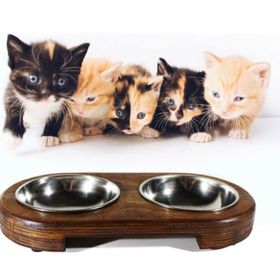 Ahşap Siyah 2'li Kedi Köpek Mama ve Su Kabı