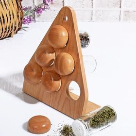 Ahşap Standlı Bambu Cam Baharatlık